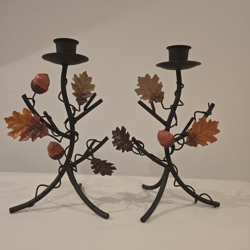Rustic Autumn Leaf Candle Holders